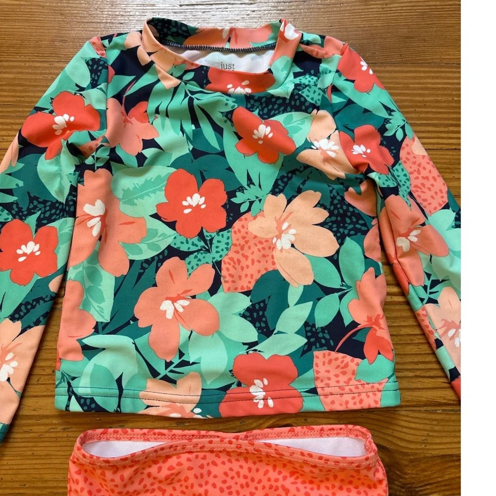 Just One You Rash Guard Set Kids Teal Floral Long‎ Sleeve Swimsuit SIZE 2T